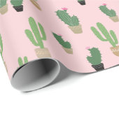 Groene Schattigee Cactus Patroon op Roze Cadeaupapier (Rol Hoek)
