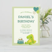 Groene Schattigee Dinosaurus Verjaardagsfeestuitno Kaart (Staand voorkant)