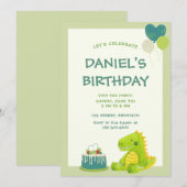 Groene Schattigee Dinosaurus Verjaardagsfeestuitno Kaart (Voorkant / Achterkant)