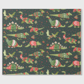 Groene Schattigee Dinosaurussen Kersttruien Cadeaupapier (Vlak)