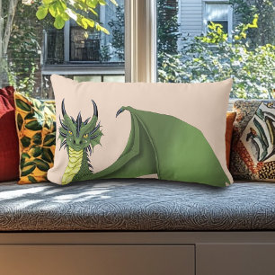 Groene Schattigee Dragon Portrait Peach Kussen