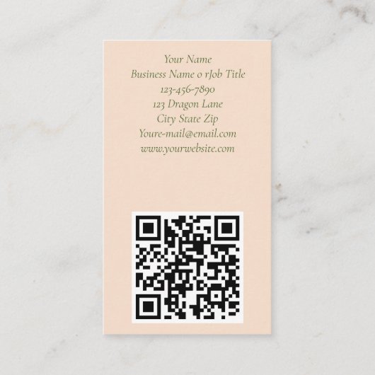 Groene Schattigee Dragon Portrait Peach Visitekaartje (Achterkant)