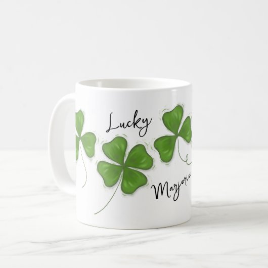 Groene Schattigee Four Leaf Clover gepersonaliseer Koffiemok (Voorkant links)