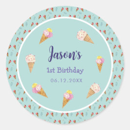 Groene Schattigee Ice Cream Cone Kinder Jongen Ver Ronde Sticker