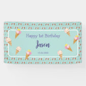 Groene Schattigee Ice Cream Cone Kinder Jongen Ver Spandoek (Horizontaal)