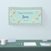 Groene Schattigee Ice Cream Cone Kinder Jongen Ver Spandoek (Beurs)