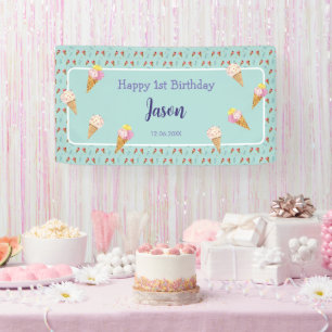 Groene Schattigee Ice Cream Cone Kinder Jongen Ver Spandoek