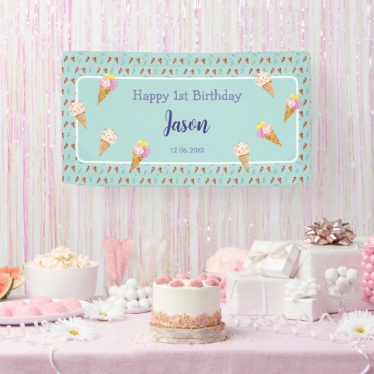 Groene Schattigee Ice Cream Cone Kinder Jongen Ver Spandoek (Feest)