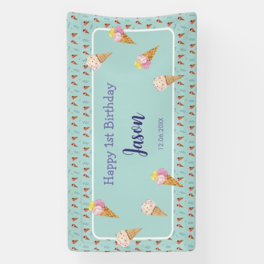 Groene Schattigee Ice Cream Cone Kinder Jongen Ver Spandoek (Verticaal)