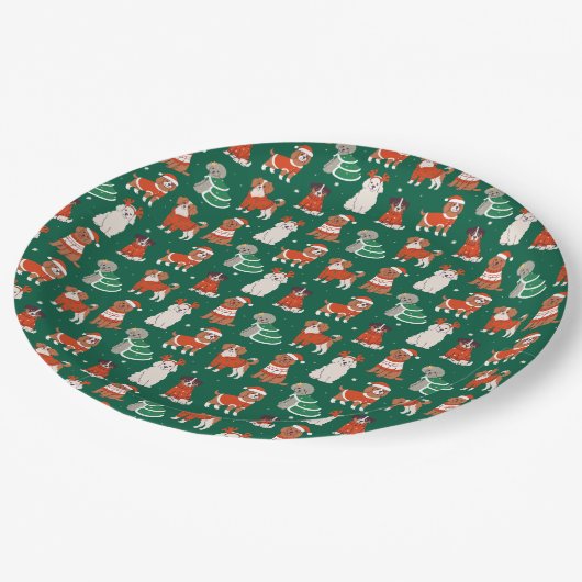 Groene Schattigee Kersthonden Vakantie Puppy Patro Papieren Bordje (Gekanteld)