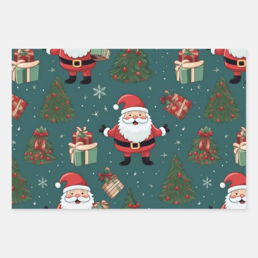 Groene Schattigee kerstset van 3 Inpakpapier Vel (Voorkant 3)