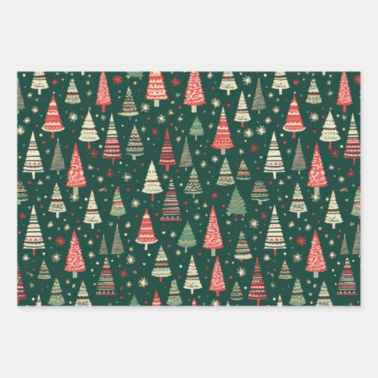 Groene Schattigee kerstset van 3 Inpakpapier Vel (Voorkant)