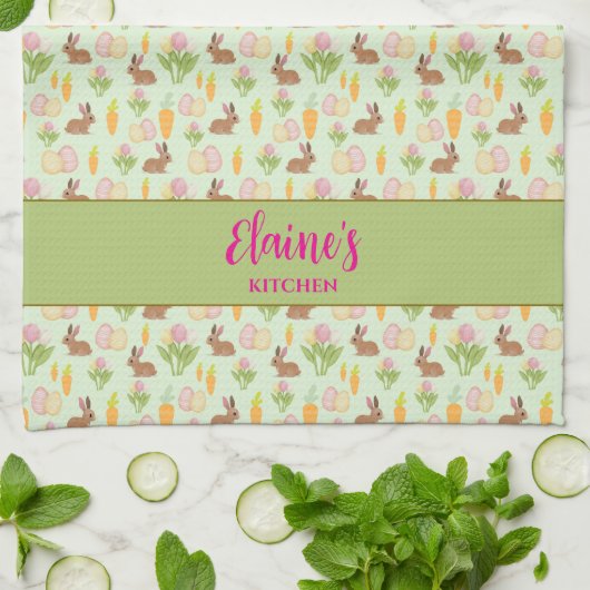 Groene Schattigee Paaskeuken Handdoek Gepersonalis (Gevouwen)