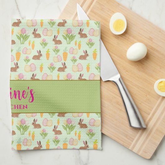 Groene Schattigee Paaskeuken Handdoek Gepersonalis (Quarter Fold)