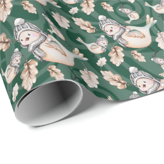 Groene Schattigee Sparrow Waterverf Handbeschilder Cadeaupapier (Rol Hoek)