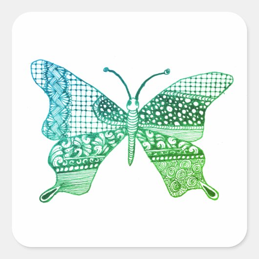 Groene Schattigee Zen Butterfly Sticker (Voorkant)