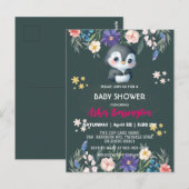 Groene Schattigee zoete pinguïn bloem baby shower  Briefkaart (Voorkant / Achterkant)