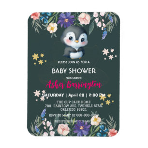 Groene Schattigee zoete pinguïn bloem baby shower Magneet