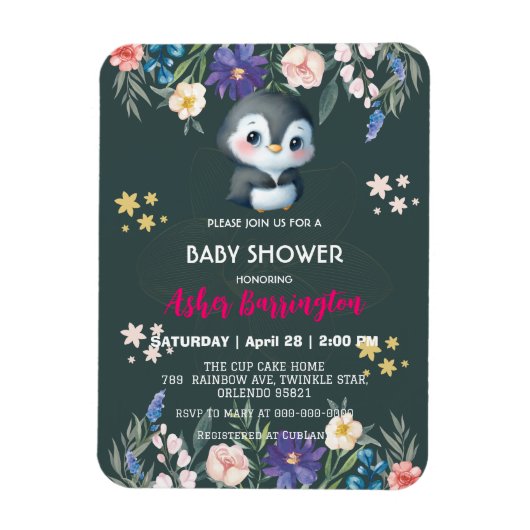 Groene Schattigee zoete pinguïn bloem baby shower Magneet (Verticaal)