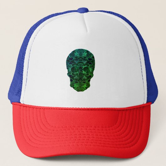 Groene schedel Art Trucker Hoed Pet (Voorkant)