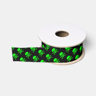 Groene schedel- en beenderen patroon grosgrain lint