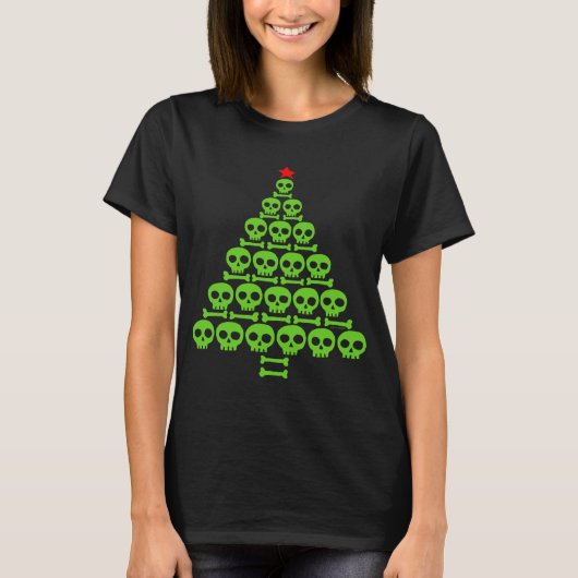 Groene schedel en Botten kerstboom T-shirt (Voorkant)