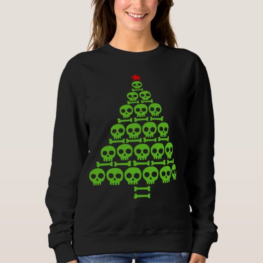 Groene Schedel en Botten Kerstboom Trui (Voorkant)