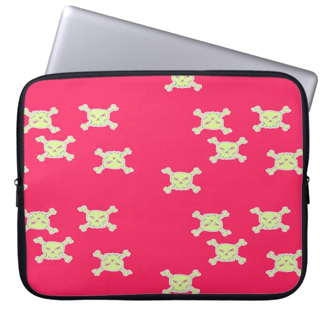 groene schedel en botten laptop sleeve (Voorkant)