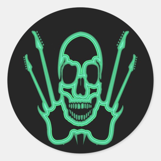 GROENE SCHEDEL EN GITAREN RONDE STICKER (Voorkant)