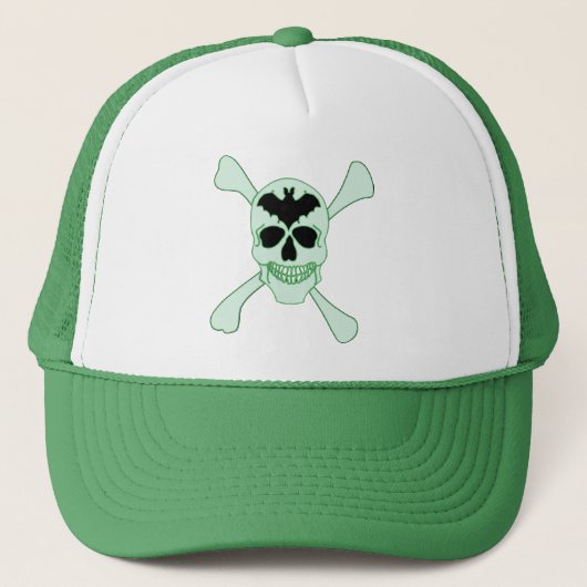 Groene Schedel en Kruisbeenderen Hoed Trucker Pet (Voorkant)