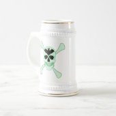 Groene schedel en kruisgraten bierpul (Voorkant links)