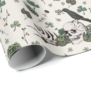 Groene schedel en Rozen Patroon St Patricks Day Go Cadeaupapier