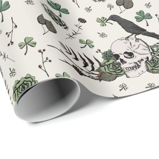 Groene schedel en Rozen Patroon St Patricks Day Go Cadeaupapier (Rol Hoek)