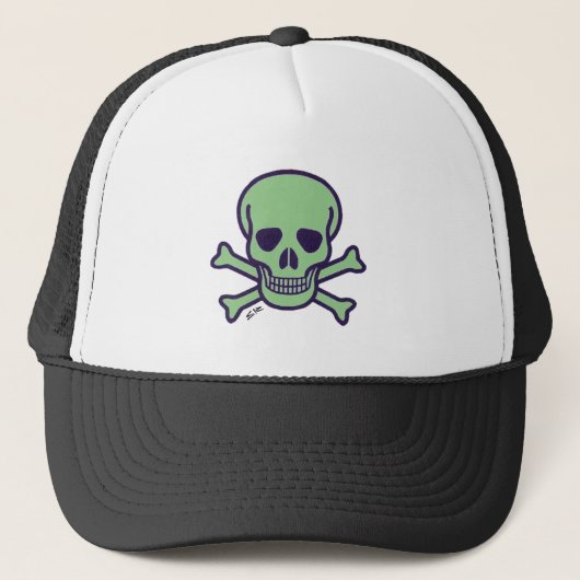 Groene schedel groen zwart trucker hoed pet (Voorkant)