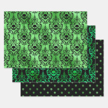 Groene Schedel Halloween Damast Patroon