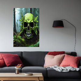 Groene schedel in het bos | AI Art Poster