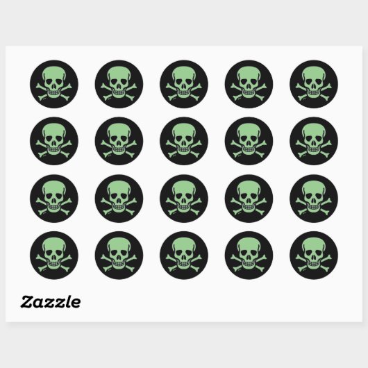 Groene schedel kleine ronde stickers (Vel)