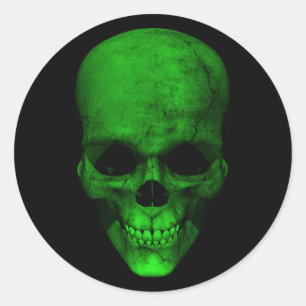 Groene schedel met zwarte achtergrond ronde sticker