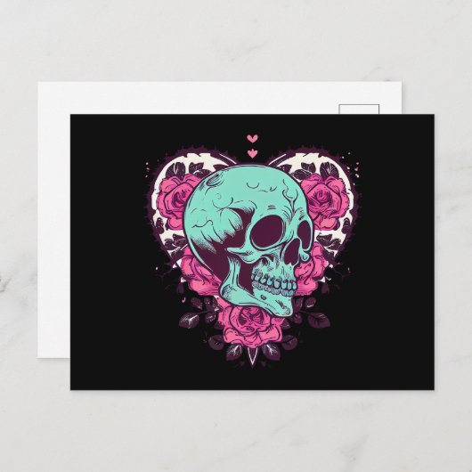 Groene Schedel & Roos Hart Briefkaart (Voorkant / Achterkant)