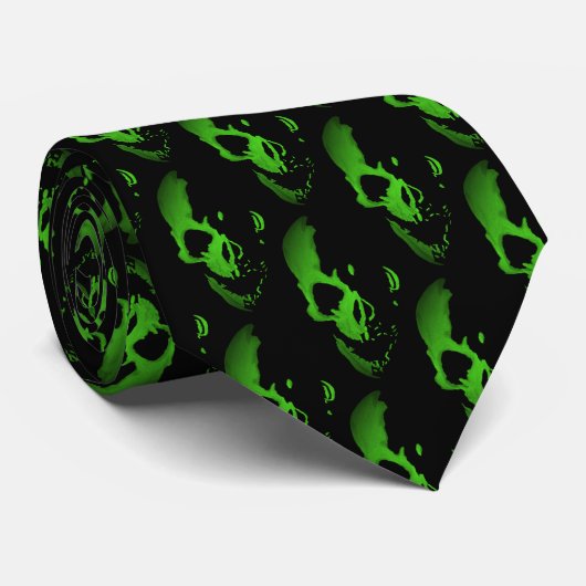Groene schedel stropdas (Opgerold)