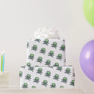 Groene schedel wit mat inpakpapier
