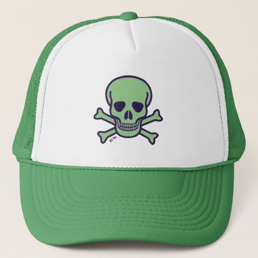 Groene Schedel witte en groene schuim truckerhoed Trucker Pet (Voorkant)