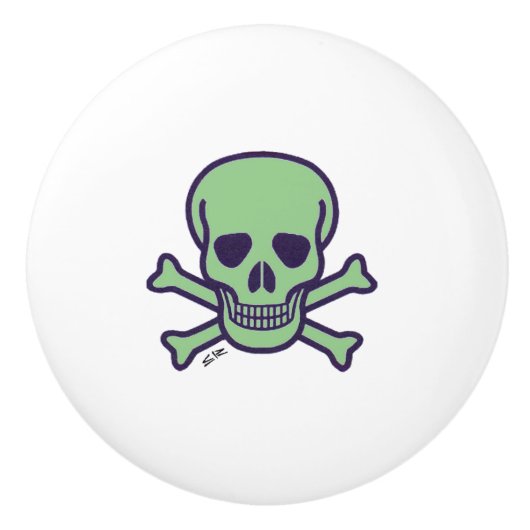 Groene schedel witte keramische knop (Voorkant)