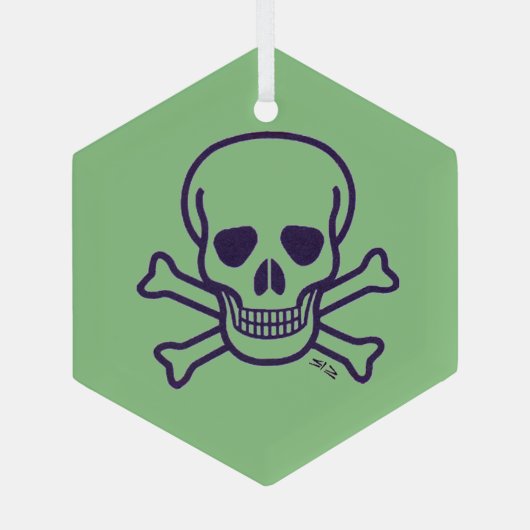 Groene schedel zwart glas zeshoek ornament (Achterkant)