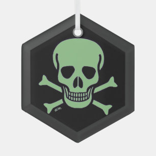 Groene schedel zwart glas zeshoek ornament