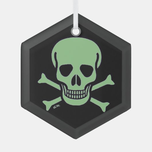 Groene schedel zwart glas zeshoek ornament (Voorkant)