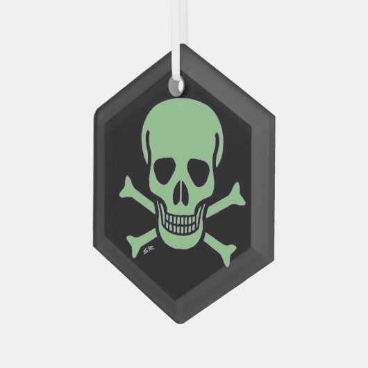 Groene schedel zwart glas zeshoek ornament (Voorkant links)