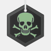 Groene schedel zwart glas zeshoek ornament (Voorkant)