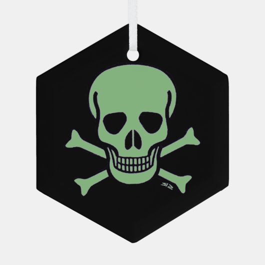 Groene schedel zwart glas zeshoek ornament (Achterkant)