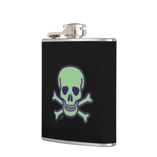 Groene schedel zwart omwikkelde kolf heupfles (Links)